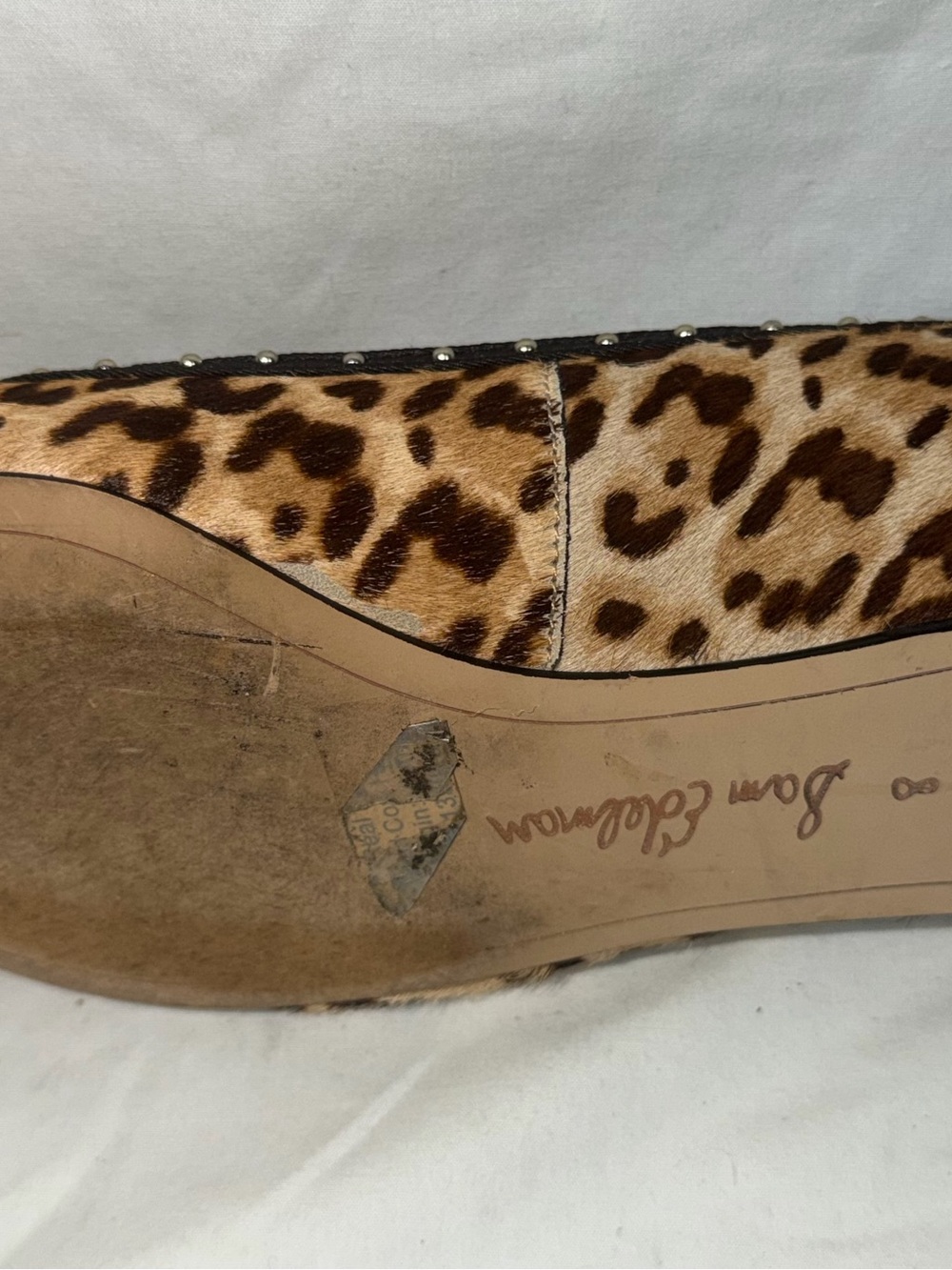 Sam Edelman Rini Leopard Print Calf Hair Pointed Toe Studded Ballet Flats 8M - Picture 9 of 11